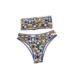 Zaful Size Large Floral Bandeau Strapless Bikini With High-Cut Bathing Suit NEW